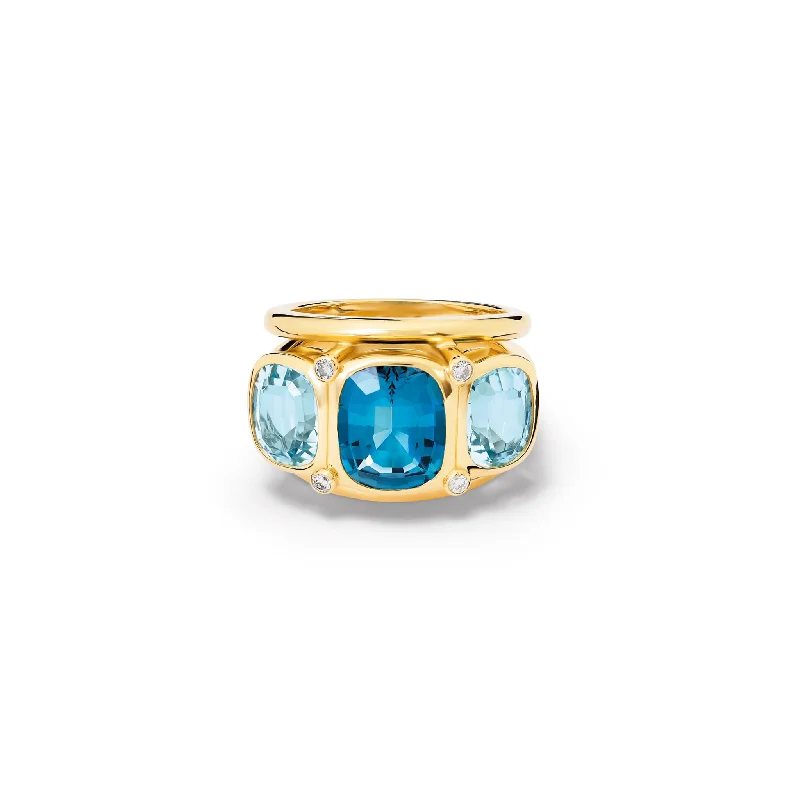 women’s fashion rings-Ozymandias Ring 18ct Yellow Gold - Blue Topaz & Diamond