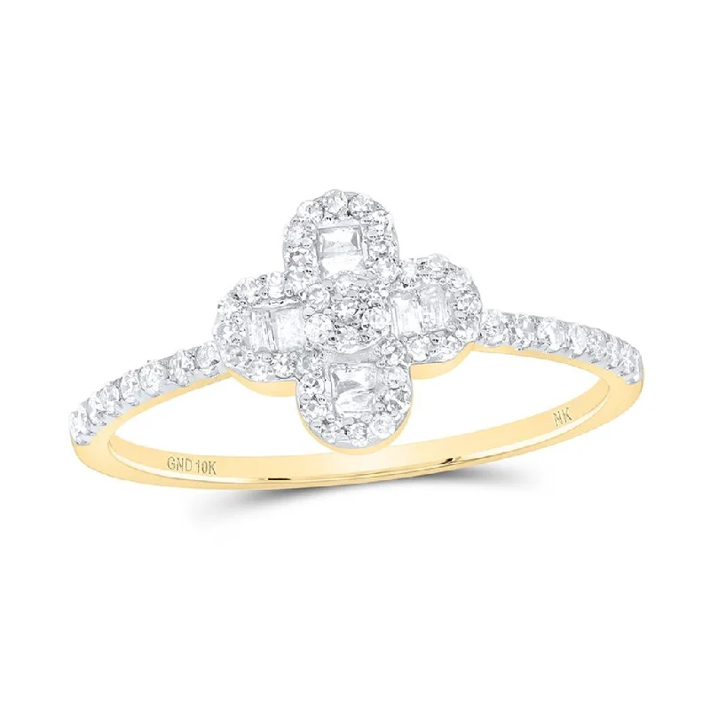 women’s minimalist engagement rings-4 Leaf Clover Baguette Diamond Ring .33cttw 10K Gold