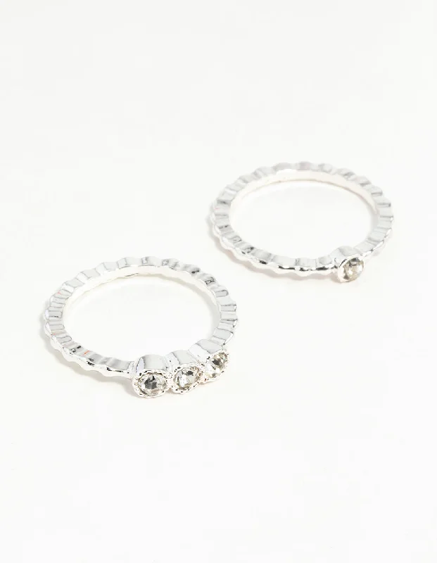 women’s yellow gold rings-Silver Dotted Ring Stack