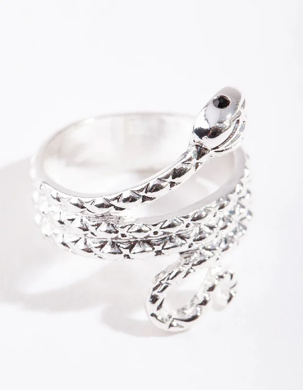 women’s diamond solitaire rings-Silver Etched Snake Ring