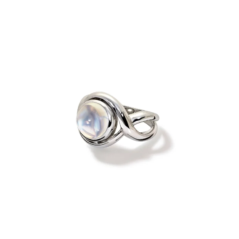 women’s oval-cut diamond rings-Severine Small Ring White Gold - Cabochon Moonstone