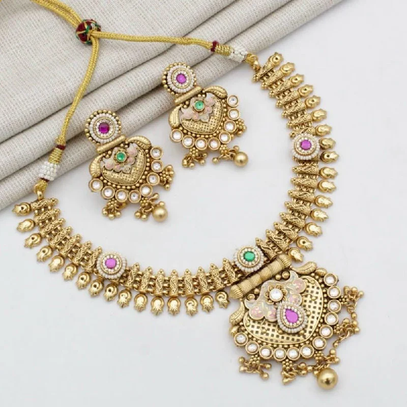 women’s pendant necklaces-Manisha Jewellery Gold Plated Kundan Stone And Meenakari Necklace Set