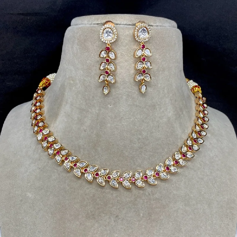 women’s minimalistic gold necklaces-Royal Kundan Jewellery Gold Plated Polki Kundan Necklace Set