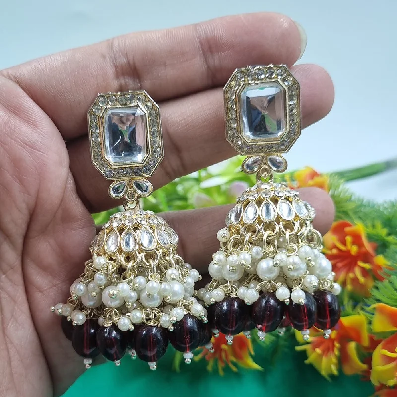 women’s triangle earrings-Gehana Mahal Gold Crystal Stone And Beads Jhumki Earrings