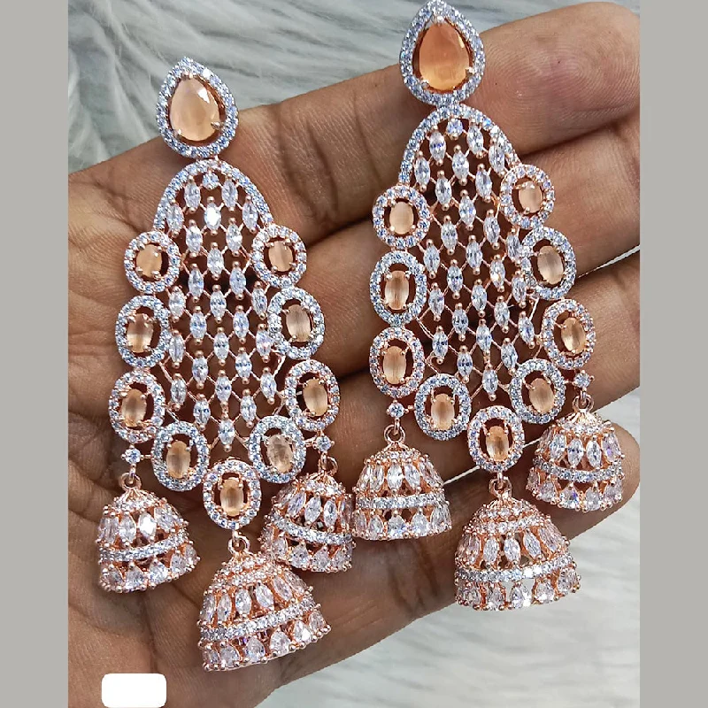 women’s choker earrings-Jain Jewellers Rose Gold Plated AD Dangler Earrings