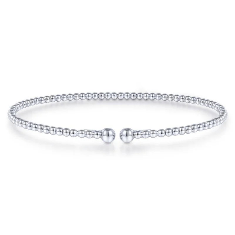 women’s cocktail bracelets-Split 14K White Gold Beaded Bujukan Bangle