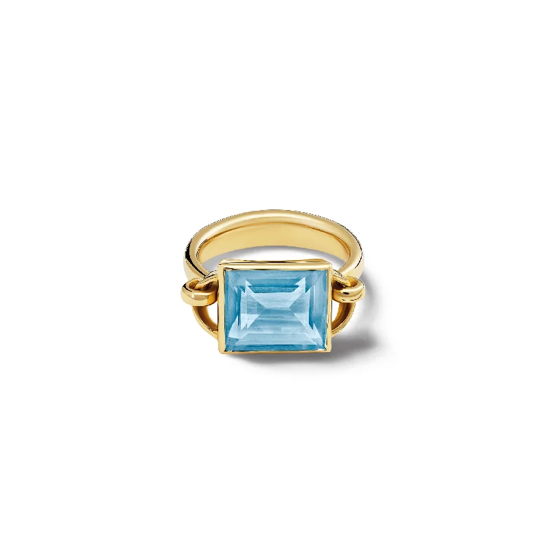 women’s contemporary rings-Baguette Ring Yellow Gold - Blue Topaz