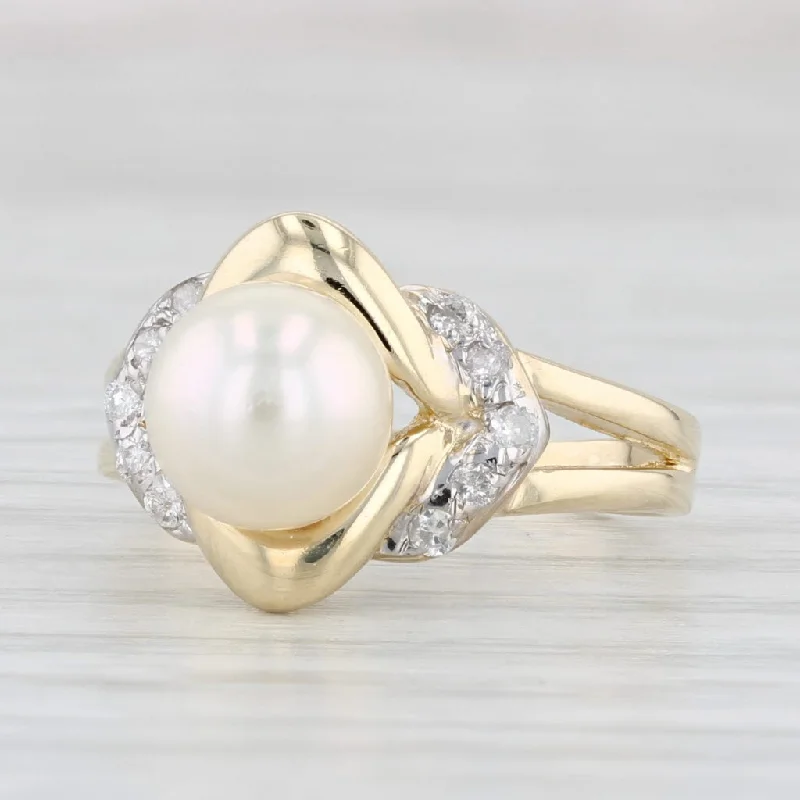 women’s custom engagement rings-Cultured Pearl 0.15ctw Diamond Ring 14k Yellow Gold Size 5.25