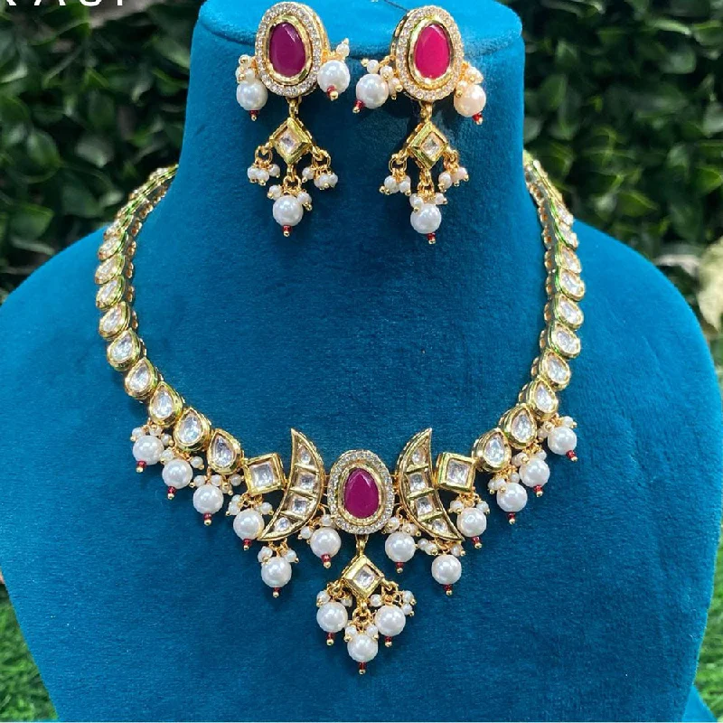 women’s sapphire necklaces-Royal Kundan Jewellery Gold Plated Polki Kundan And Pearls Necklace Set