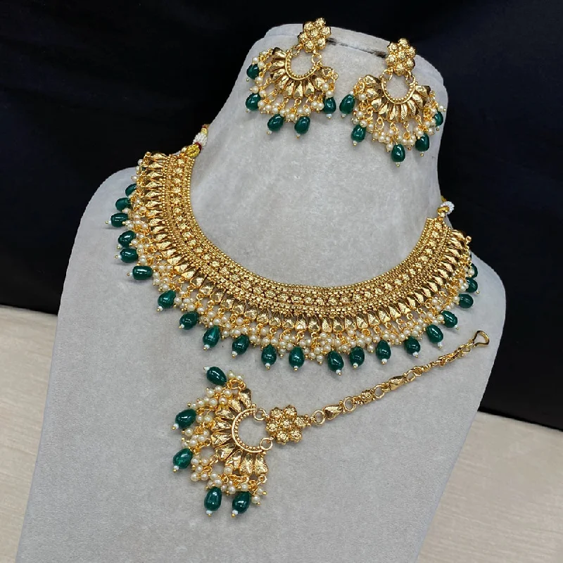 women’s luxury diamond necklaces-Amoliya Jewels Gold Plated Beads And Pearls Necklace Set