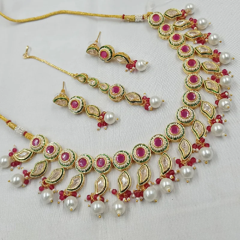 women’s heart-shaped gold necklaces-Padmawati Bangles Gold Plated Polki Kundan Stone And Pearls Necklace Set