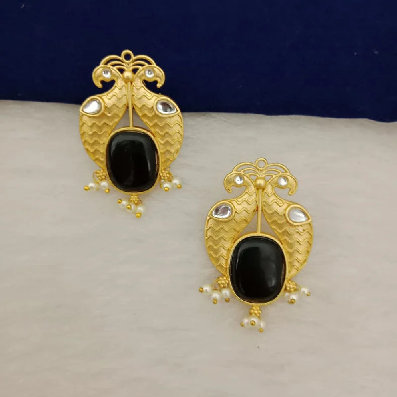 women’s gemstone earrings-Marudhar Creations Gold Plated Matte Finish Pota Stone Stud Earrings