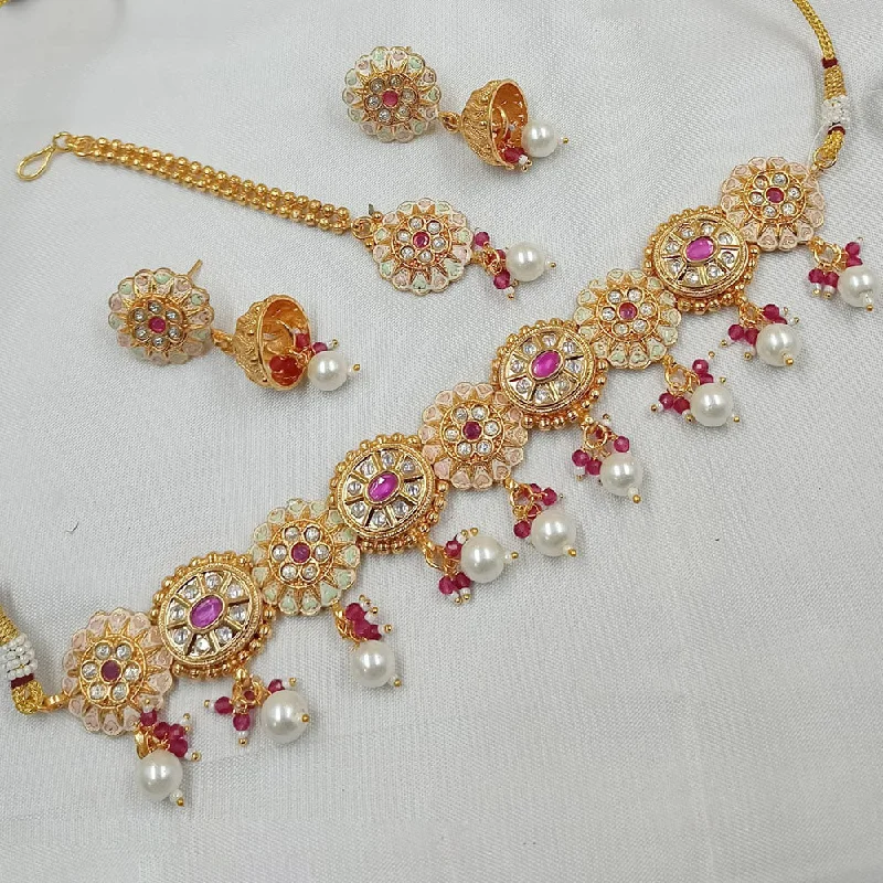 women’s delicate gold necklaces-Padmawati Bangles Gold Plated Polki Kundan Stone And Pearls Meenakari Necklace Set