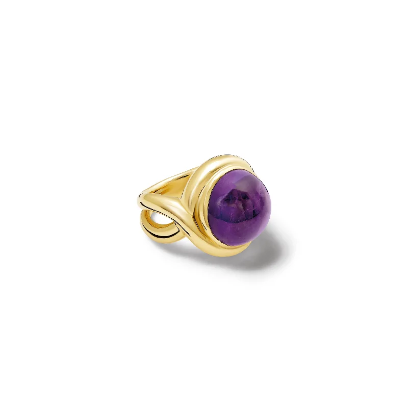 women’s matching rings-Severine Large Ring Yellow Gold - Cabochon Amethyst