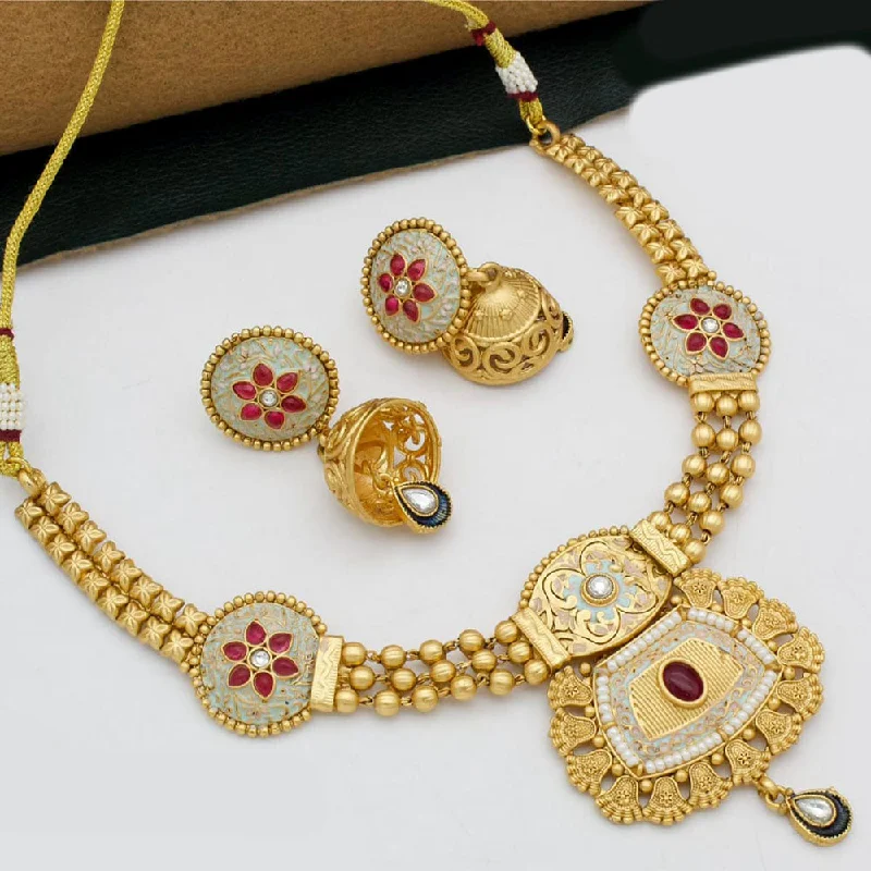 women’s vintage necklaces-Kavita Art Gold Plated Kundan Stone And Meenakari Necklace Set