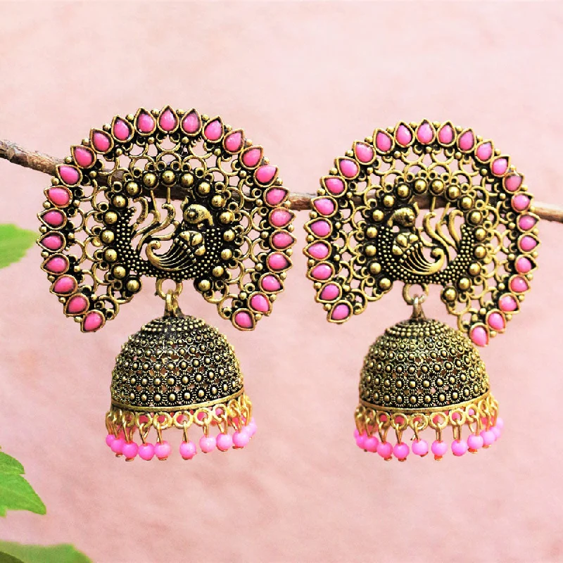 women’s silver hoop earrings-H K Fashion Antic Gold Plated Crystal Stone Jhumki Earrings