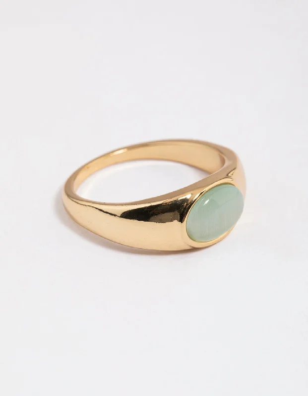 women’s cushion-cut rings-Gold Plated Oval Signet Ring