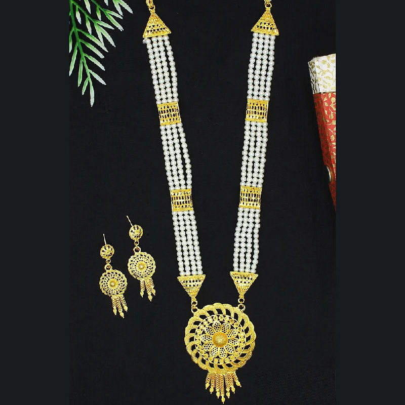 women’s wire necklaces-Mahavir Dye Gold Pearl Long Necklace Set