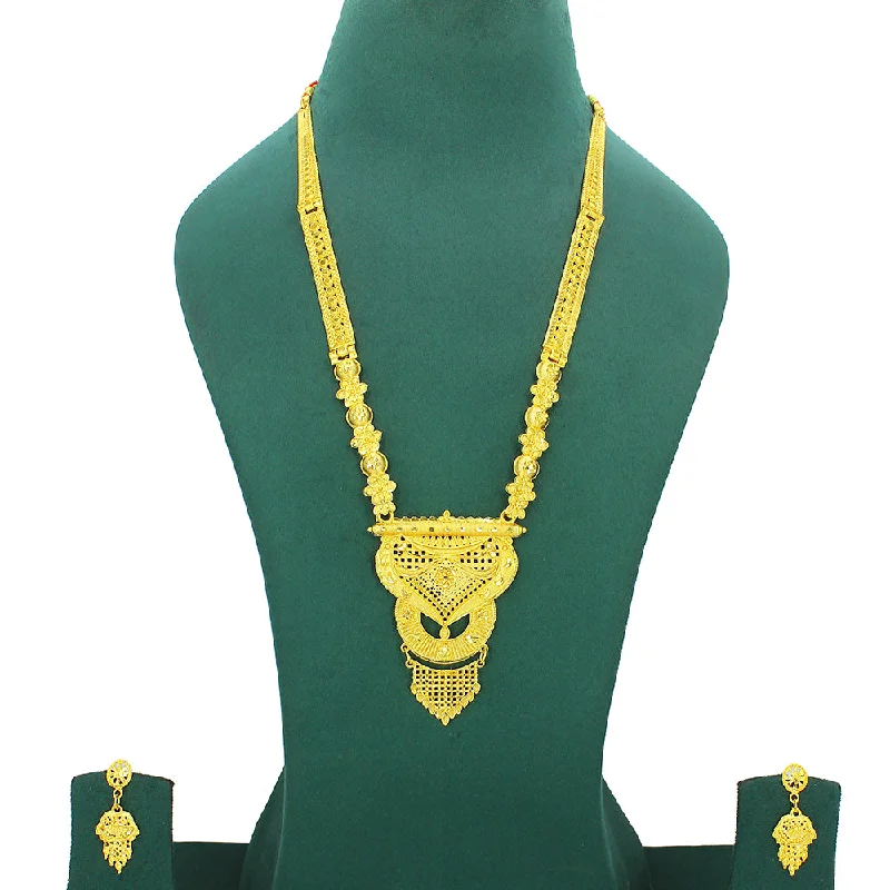 women’s statement necklaces-Mahavir Dye Gold Plated Long Necklace Set