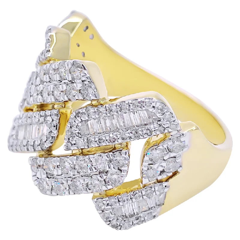 women’s platinum solitaire engagement rings-Cuban Sharp Edge 1.85cttw Baguette Diamond Ring 10K Yellow Gold