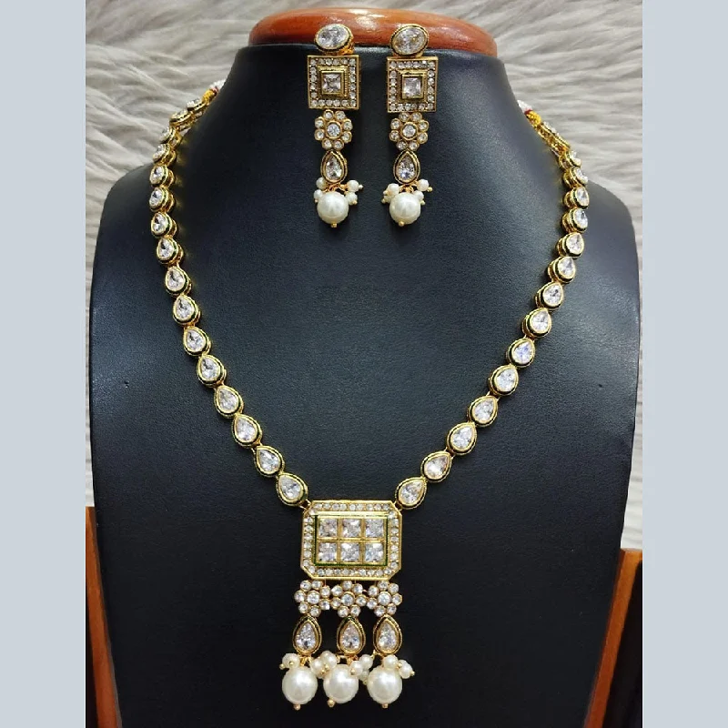 women’s multi-layer necklaces-Jain Jewellers Gold Plated Polki Kundan Necklace Set