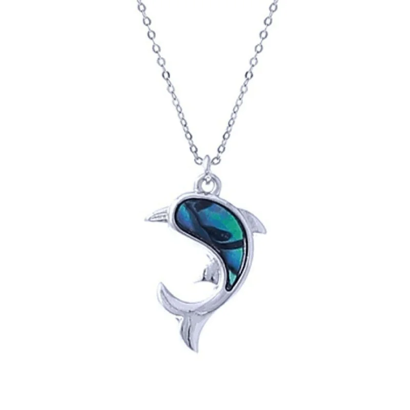 women’s silver necklaces-Silver Dolphin Necklace With Abalone Shell Inlay