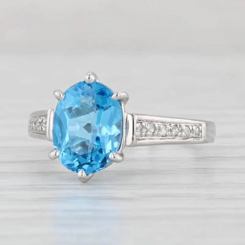 women’s infinity engagement rings-2.16ctw Oval Blue Topaz Diamond Ring 10k White Gold Size 6