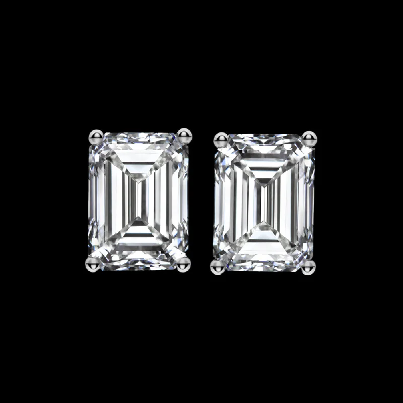 women’s silver earrings-3 CARAT LAB CREATED DIAMOND STUD EARRINGS EMERALD CUT PAIR CERTIFIED WHITE GOLD