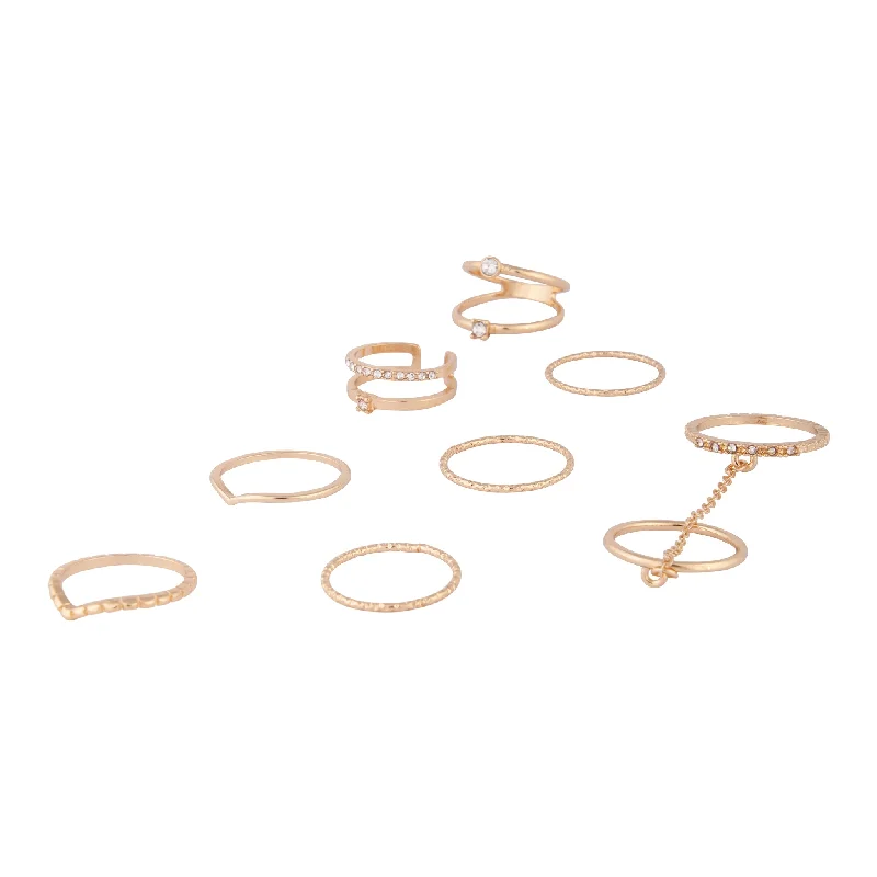 women’s eternity diamond rings-Gold Chain Bling Ring 8-Pack