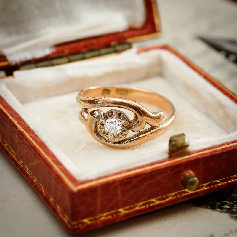 women’s nature inspired engagement rings-Especially Pretty Vintage Gold Twist Diamond Ring