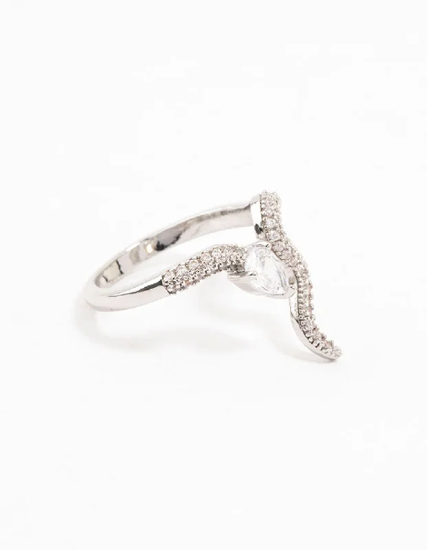 women’s halo engagement rings-Silver Pave Cubic Zirconia Snake Ring