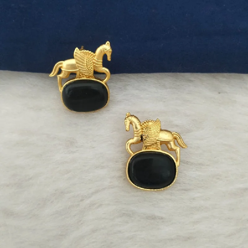 women’s dangly earrings-Marudhar Creations Gold Plated Matte Finish Pota Stone Stud Earrings