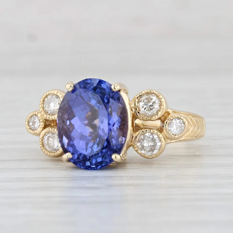 women’s engagement rings with baguette diamonds-5.64ctw Oval Tanzanite Diamond Ring 18k Yellow Gold Size 6.5