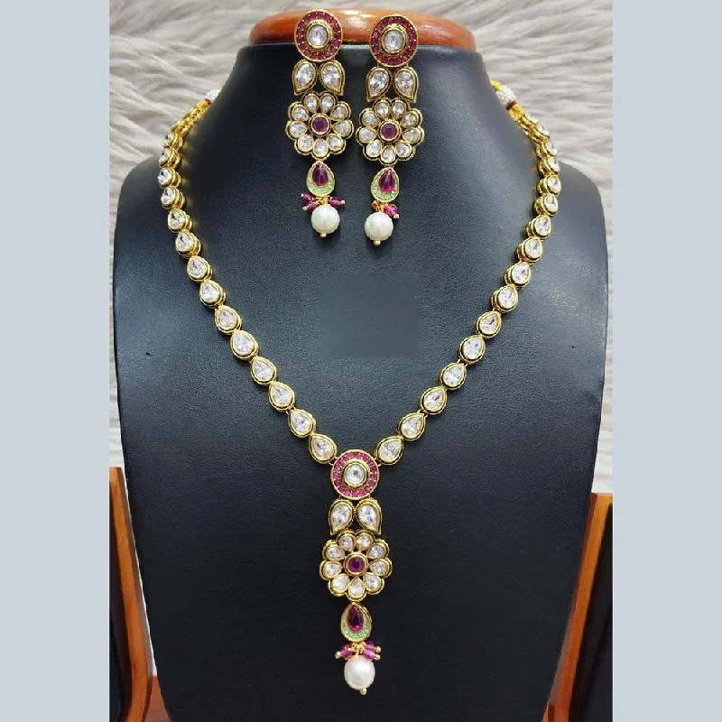 women’s pearl choker necklaces-Jain Jewellers Gold Plated Polki Kundan Necklace Set