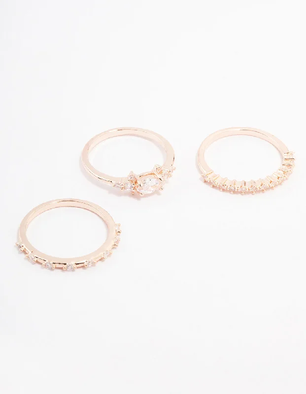 women’s yellow gold rings-Rose Gold Plated Fine Marquise Stacking Ring 3-Pack