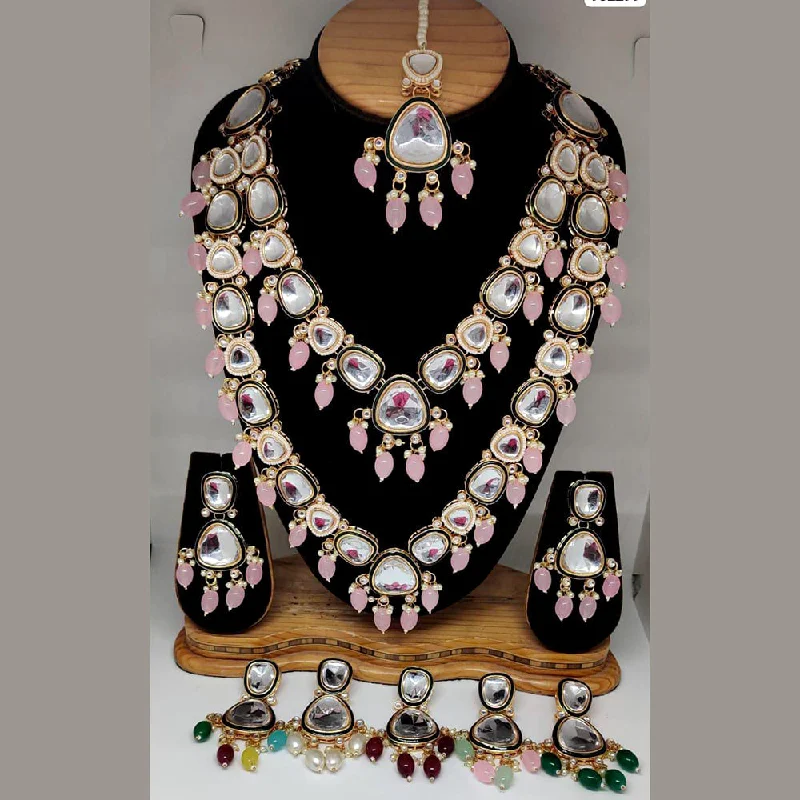 women’s trendy necklaces-Rani Sati Jewels Gold Plated Kundan Stone Long Necklace Set