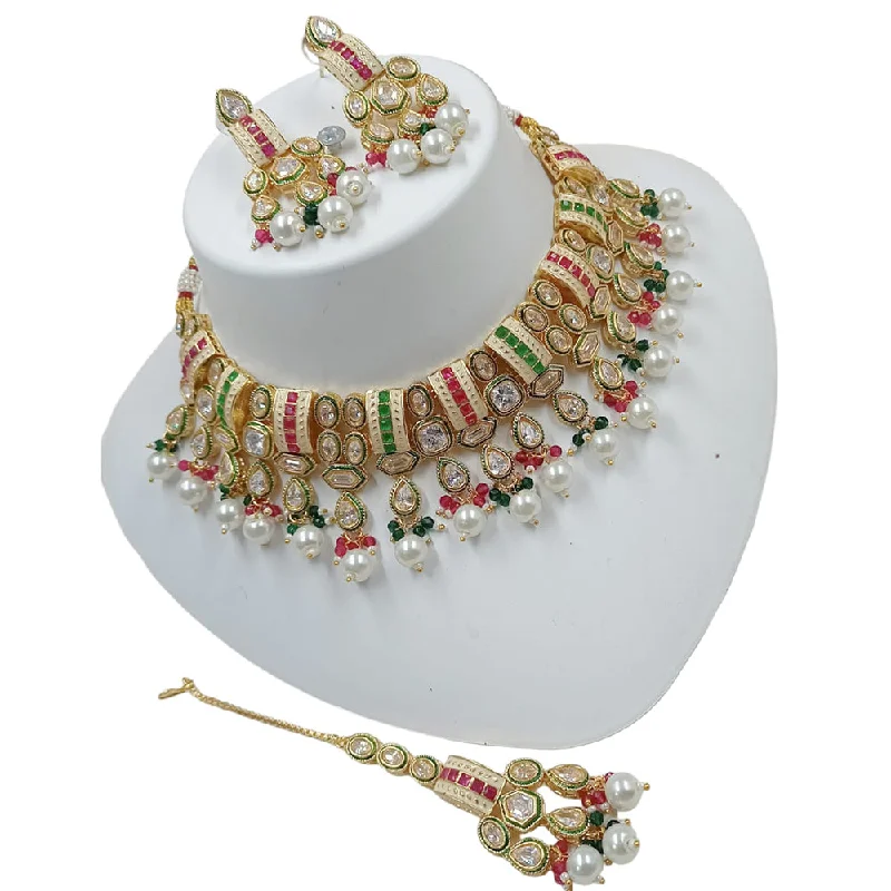 women’s chunky necklaces-Padmawati Bangles Gold Plated Polki Kundan Stone And Meenakari Choker Necklace Set