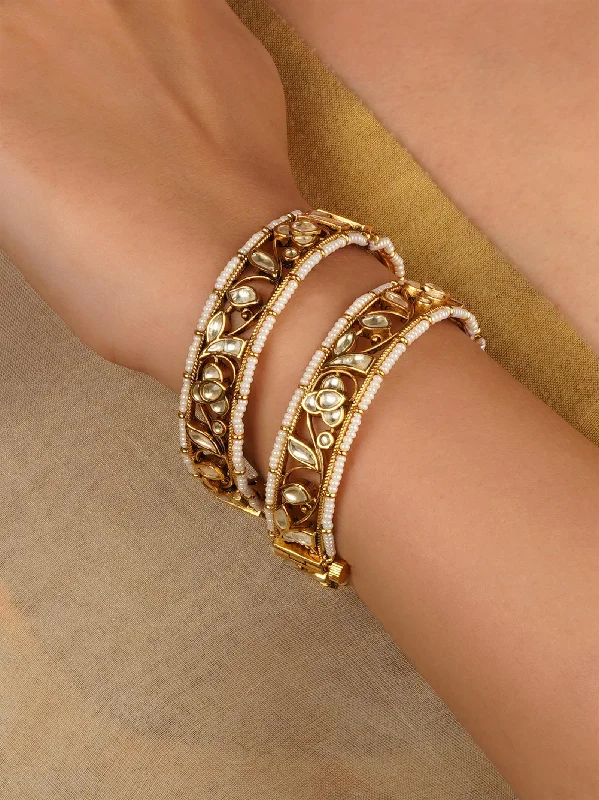 women’s gold bangles-Gold Plated Jadau Kundan Bangles - MB201Y