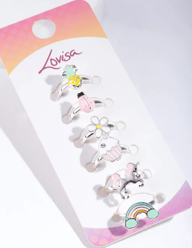 women’s silver engagement rings-Kids Unicorn Ring 6-Pack