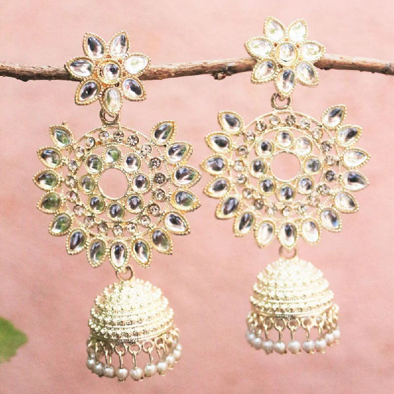 women’s clip-on earrings-H K Fashion Gold Plated Kundan Stone Jhumki Earrings