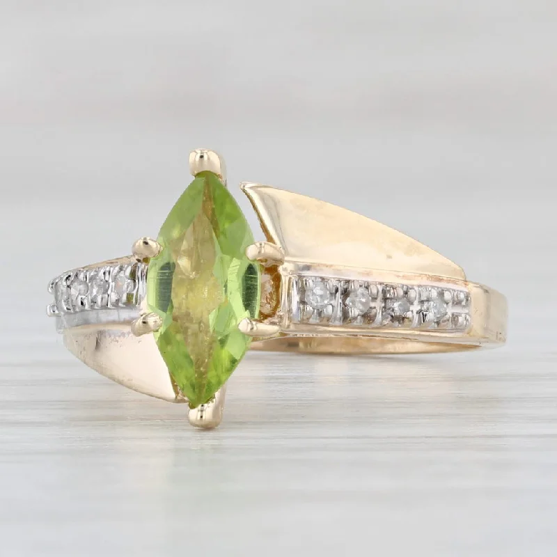 women’s engagement rings with colored diamonds-1.19ctw Marquise Peridot Diamond Ring 10k Yellow Gold Size 7 Bypass