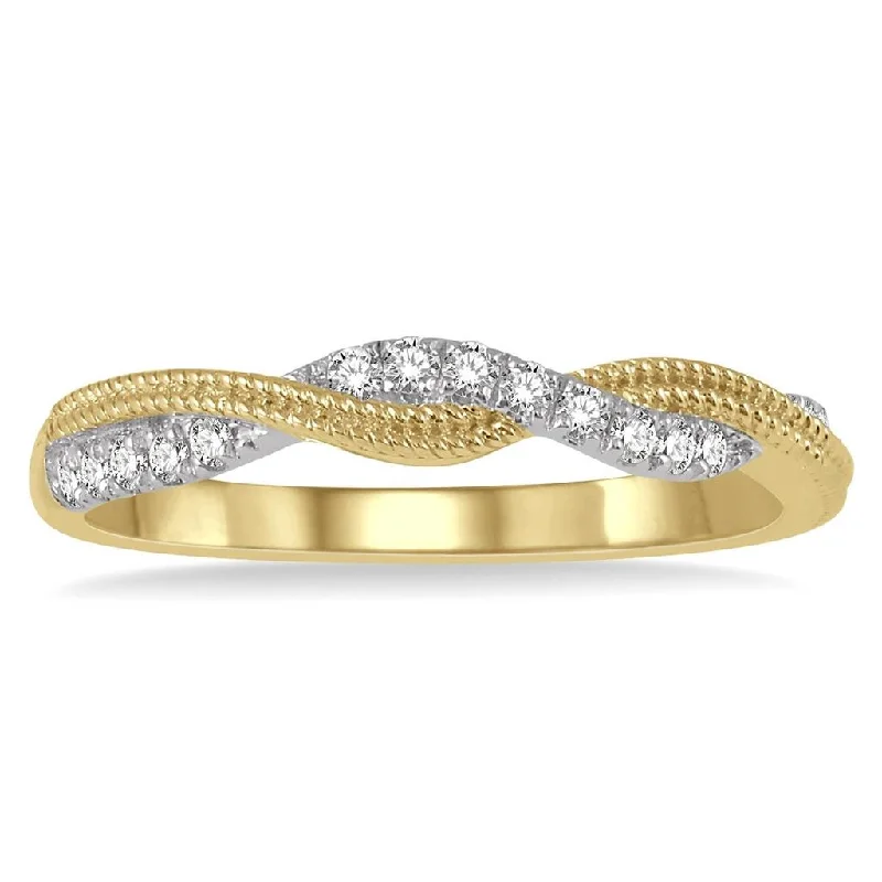 women’s matching engagement rings-14K Yellow Gold Twisted Stackable Diamond Ring