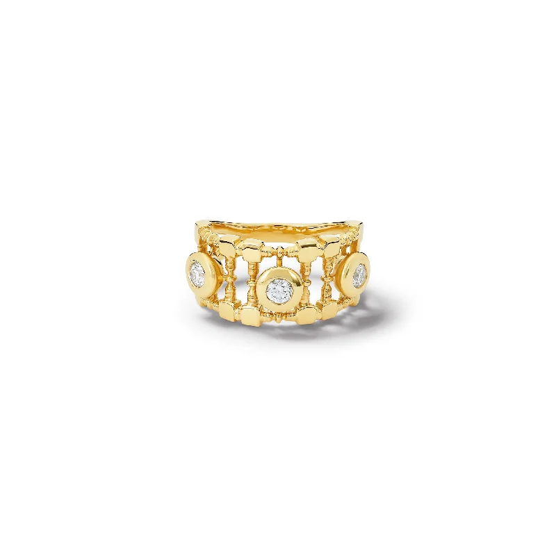 women’s stackable diamond rings-Mashrabiya Trellis Ring Yellow Gold - Diamond