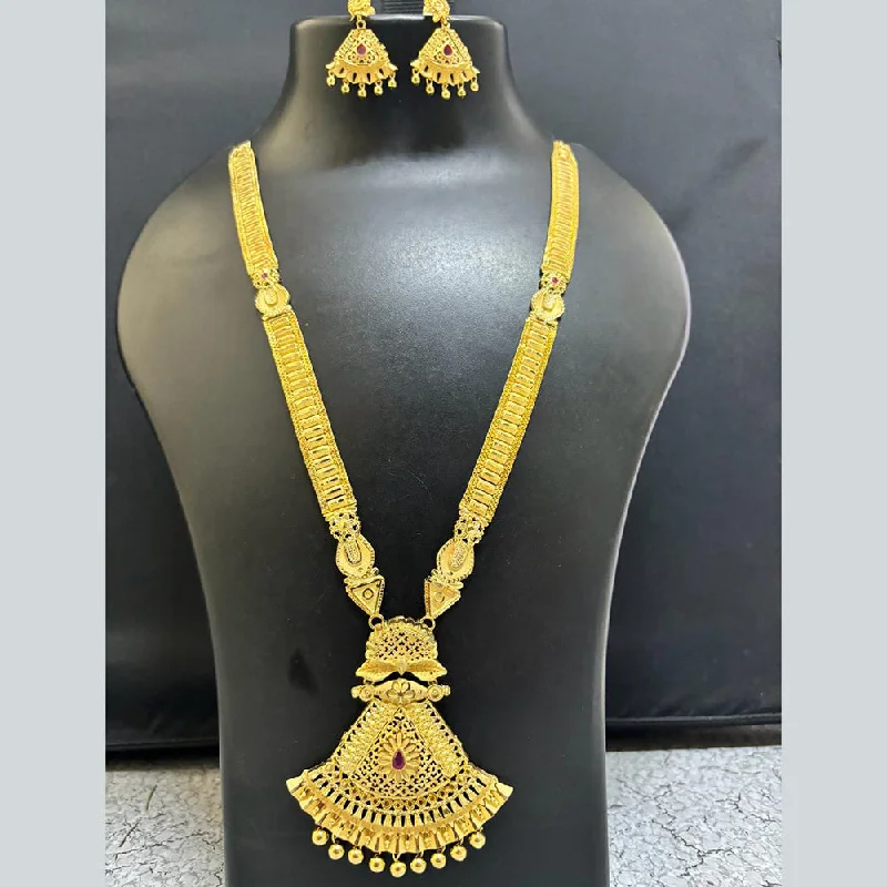 women’s gemstone pendant necklaces-Pari Art Jewellery Forming Gold Long Necklace Set