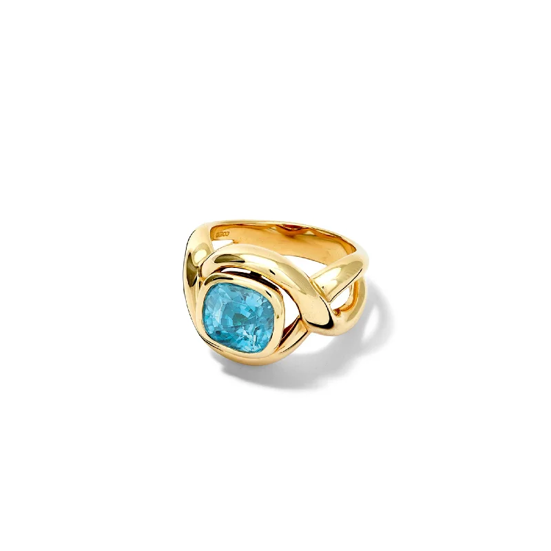 women’s double band rings-Severine Small Ring Yellow Gold - Blue Zircon