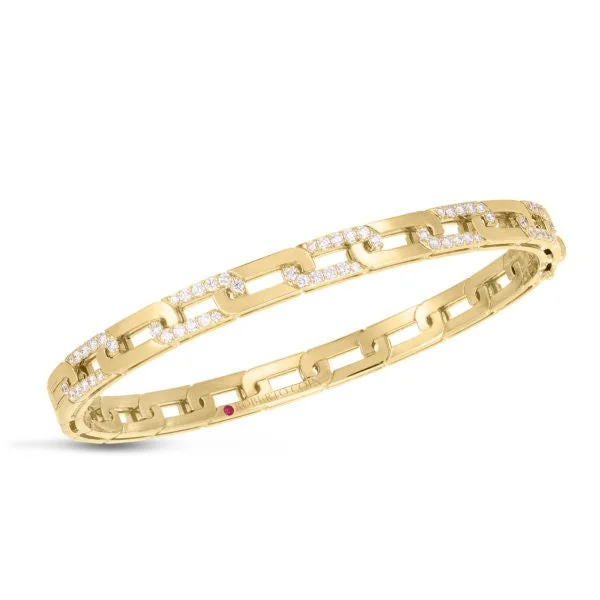 women’s stackable bangles-18K YELLOW GOLD NAVARRA DIAMOND ACCENTS SLIM BANGLE