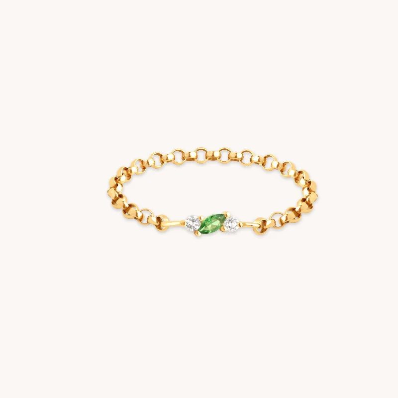 women’s minimalist rings-Tsavorite Chain Ring in Solid Gold