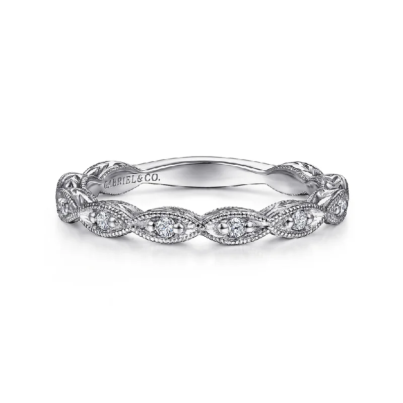 women’s stackable engagement rings-14K White Gold Vintage Inspired Prong Set Straight Diamond Ring