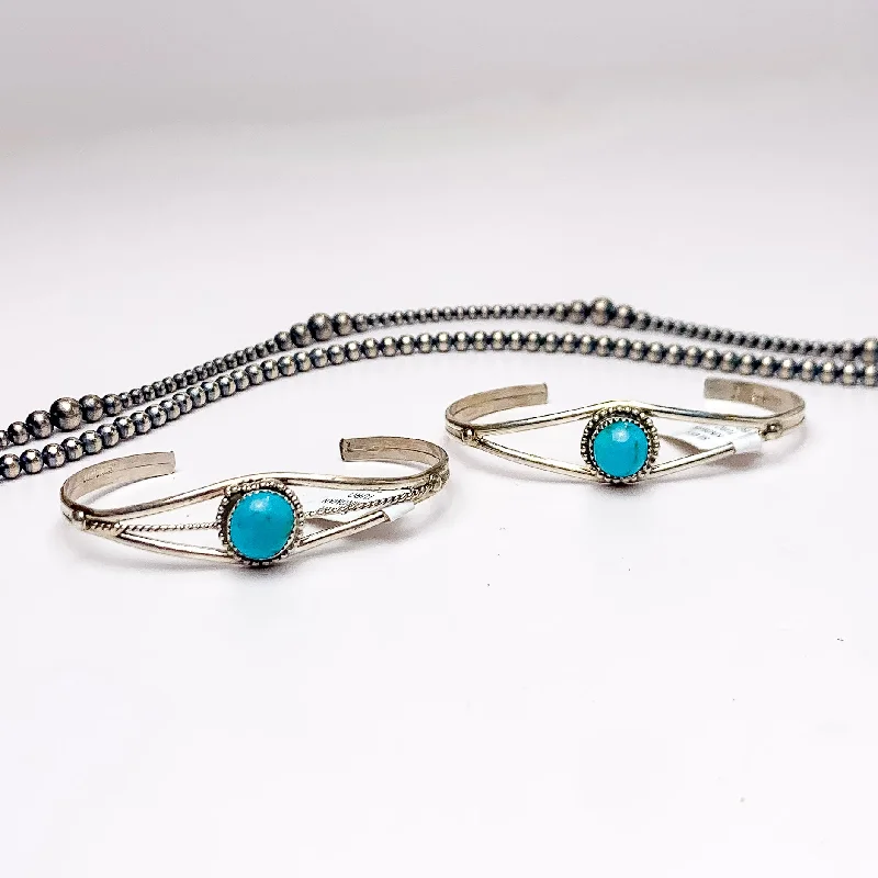 women’s lucky charm bracelets-Esther White | Navajo Handmade Detailed Sterling Silver Cuff with Center Turquoise Stone