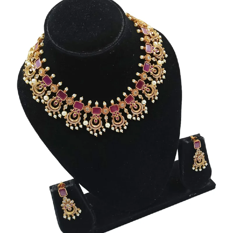 women’s classic pearl necklaces-Padmawati Bangles Gold Plated Crystal Stone Choker Necklace Set